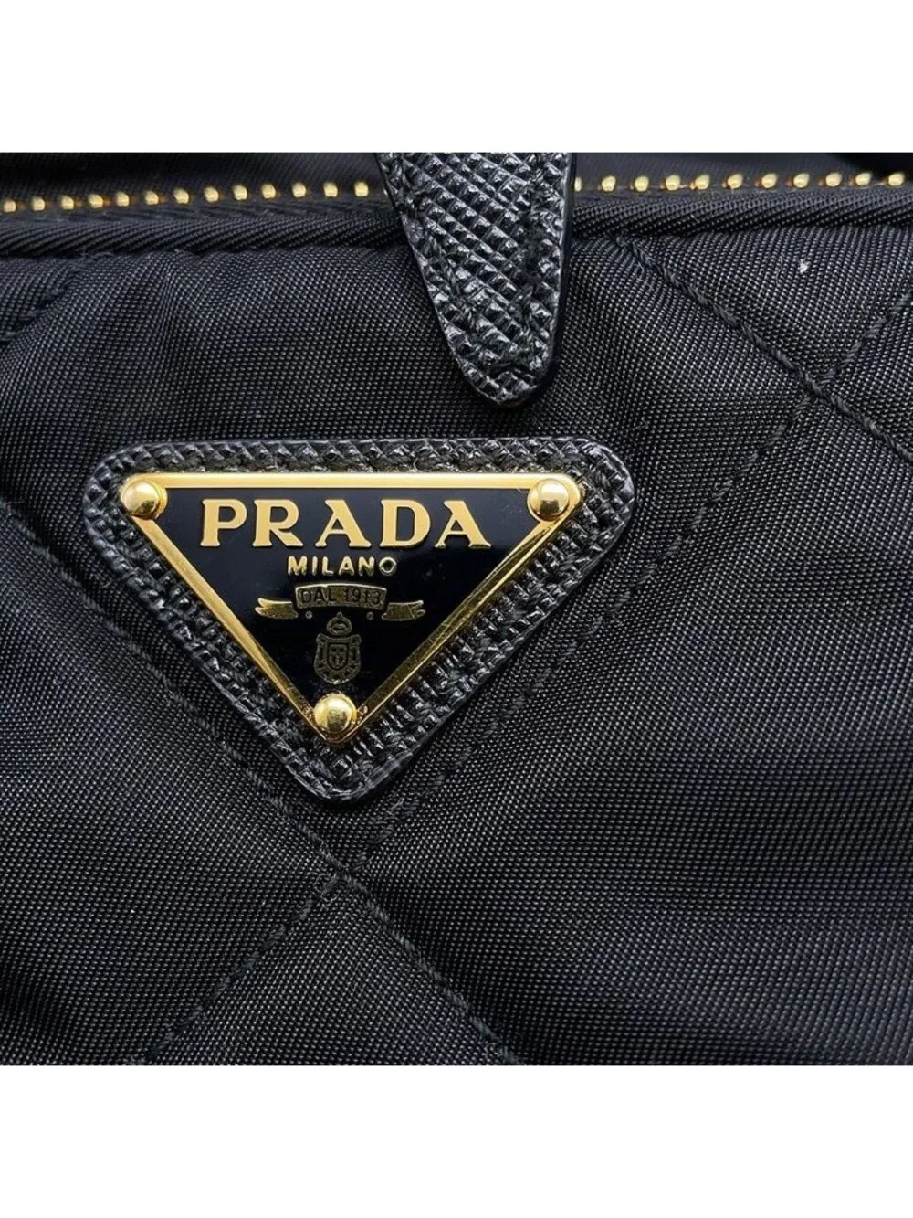 Prada Duet Drawstring Triangle Logo Nylon Leather 2-Way Shoulder Bag Black